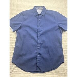 Robert Graham Seersucker Button-Up Mens Medium Piers Navy SS Stretch Cotton